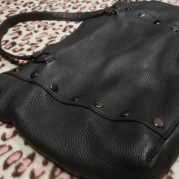 Vintage Hammit Black Tote Leather Bag Stud Red lined Zip Shoulder Hand Purse - Picture 6 of 7